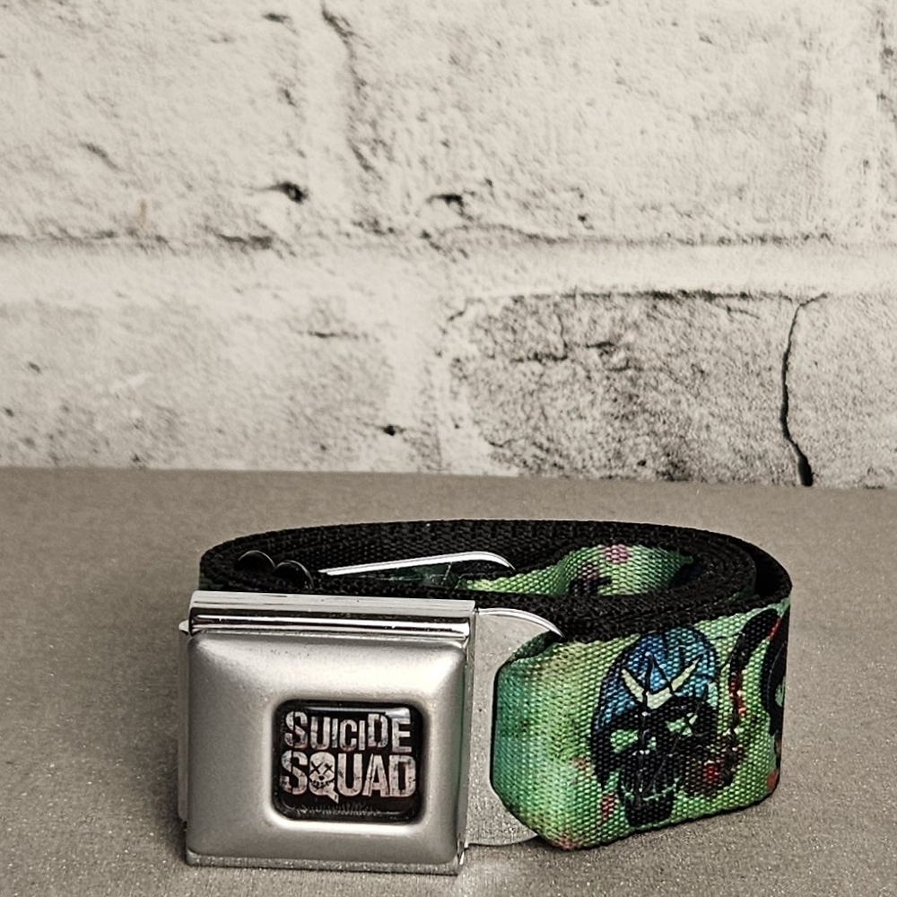 Buckle-Down Suicide Squad Green and Black Belt with Silver Buckle